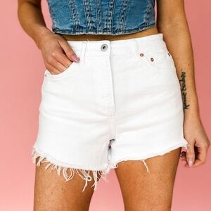 Women's White Frayed Denim Shorts